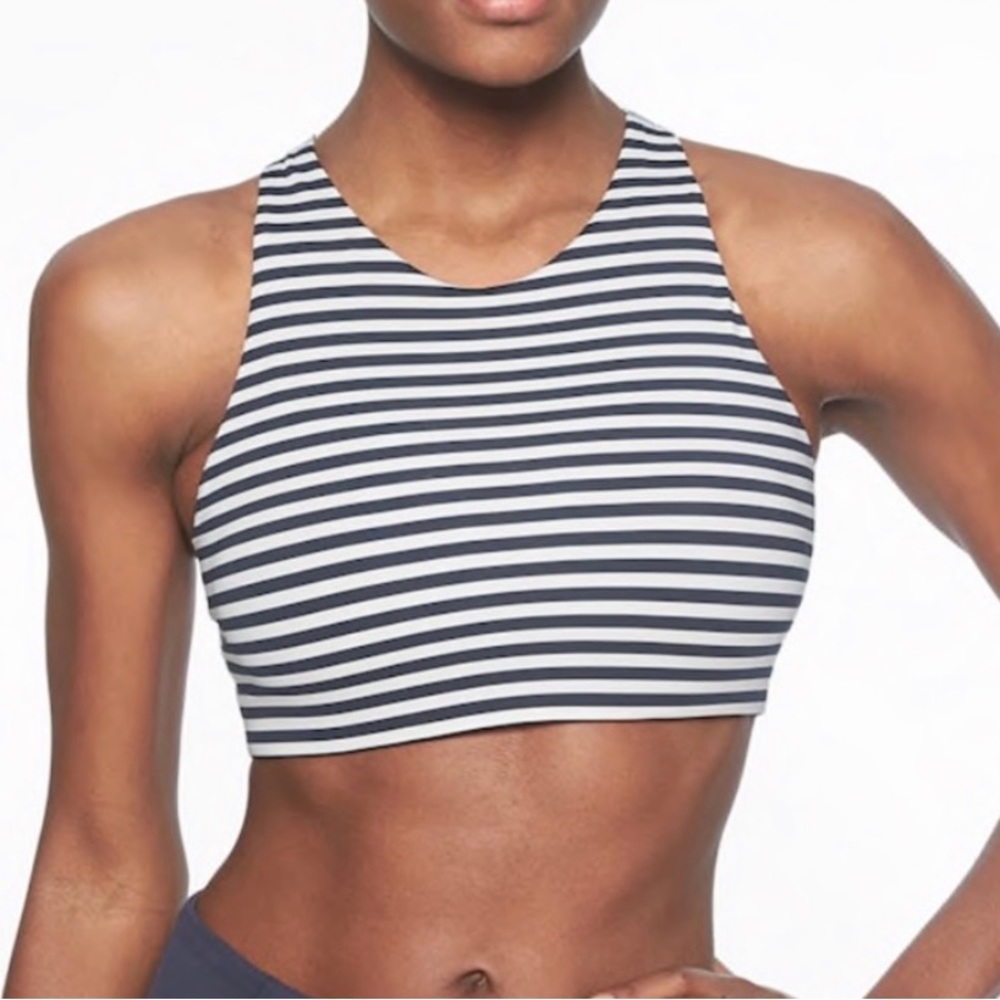 ATHLETA Navy and White Stripe Sports Bra. Size Small